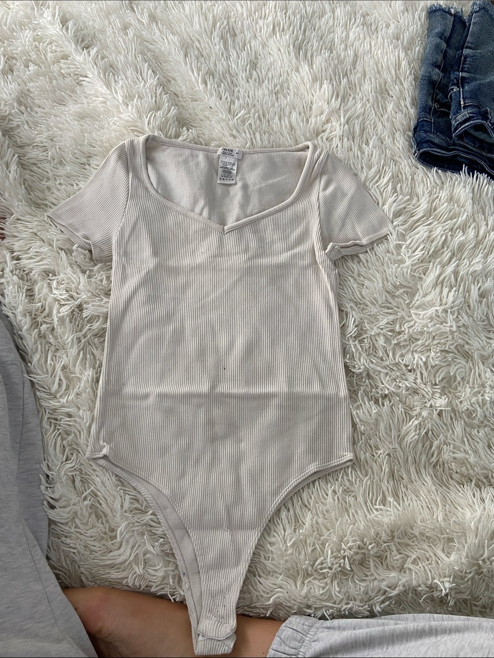 Ardene Cream Ribbed Short-Sleeve Bodysuit